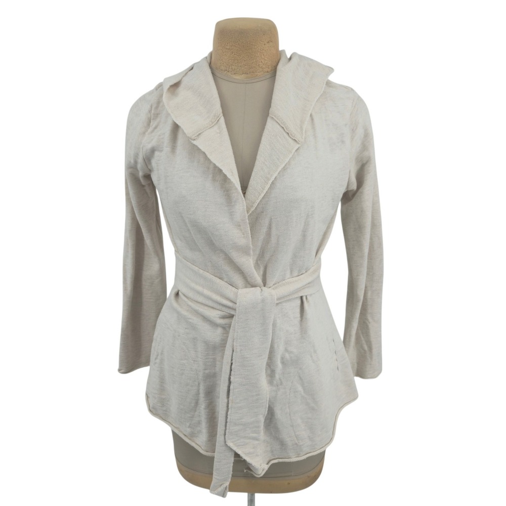 Lucky Brand Cardigan Wrap Sweater M Oatmeal Hooded Belted Pockets Casual Boho